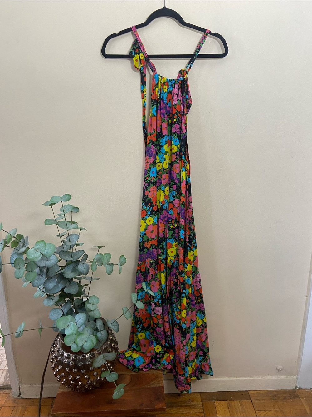 Les Rêveries Kaleidoscope Garden Silk Floral Maxi Dress Medium Boho Resort